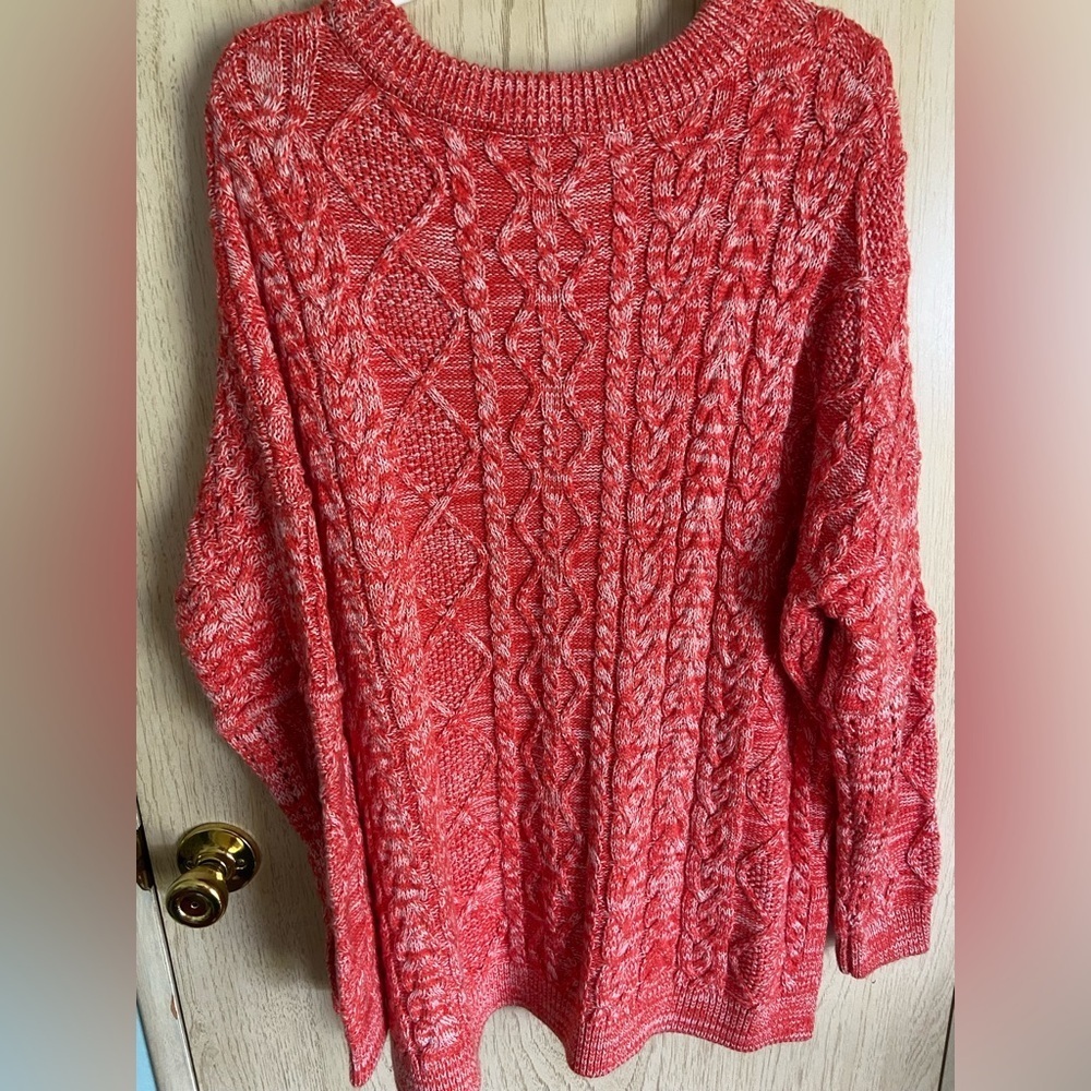 DEX MIXED CABLE KNIT TUNIC SWEATER REDDISH PINK Sz X - Picture 9 of 11
